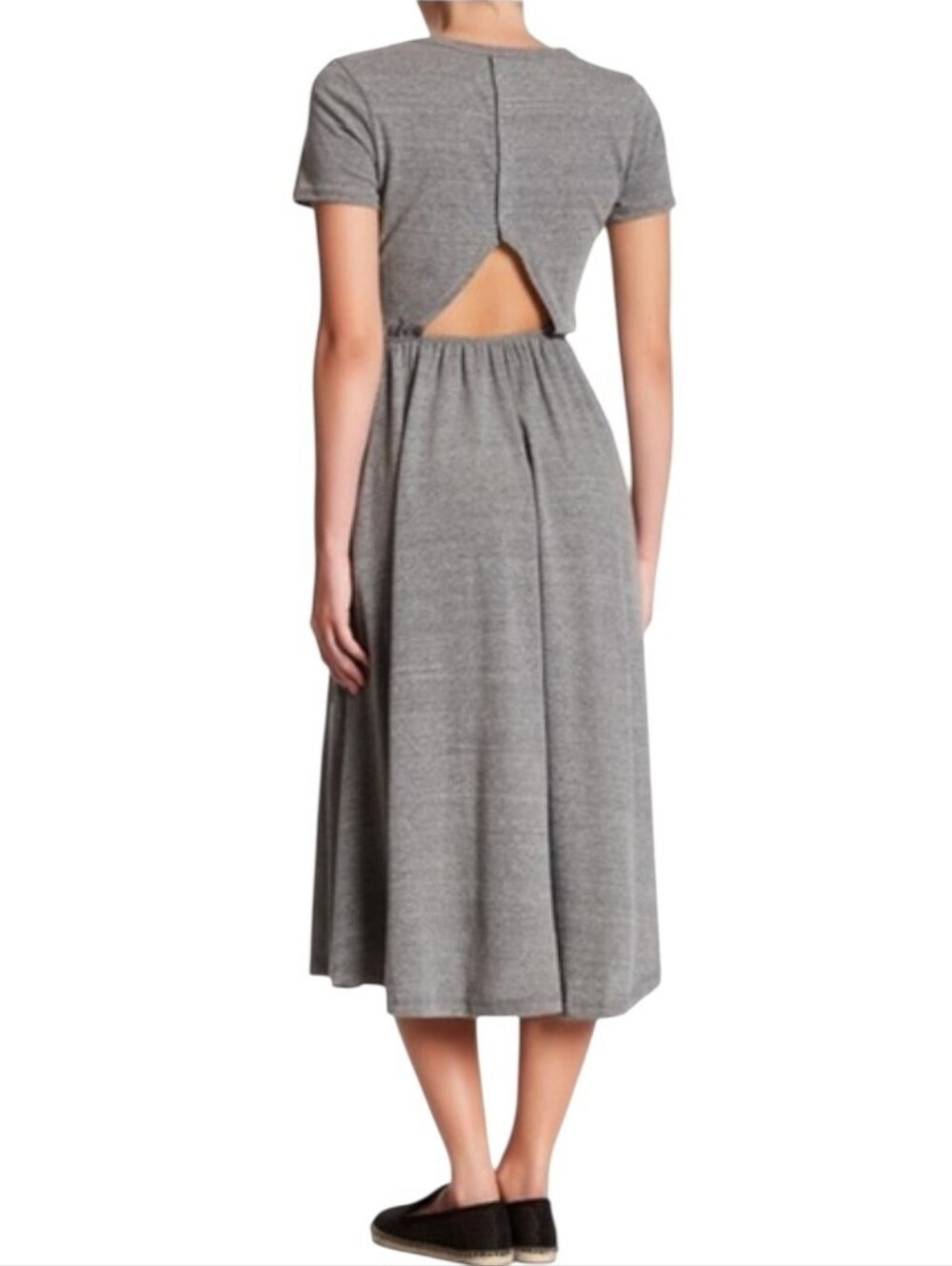 Lush heather grey short-sleeve midi shirt dress Size Medium Open Back Detail